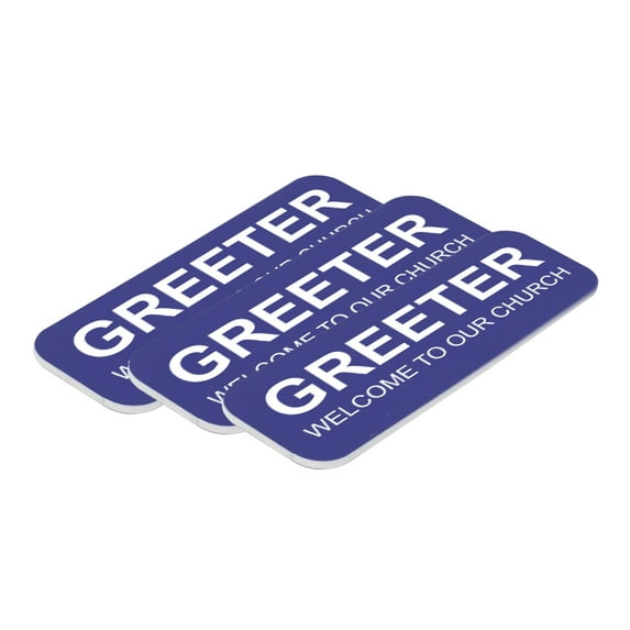 Greeter Welcome To Our Church 1 x 3" Name Tag, Blue (3 Pack)