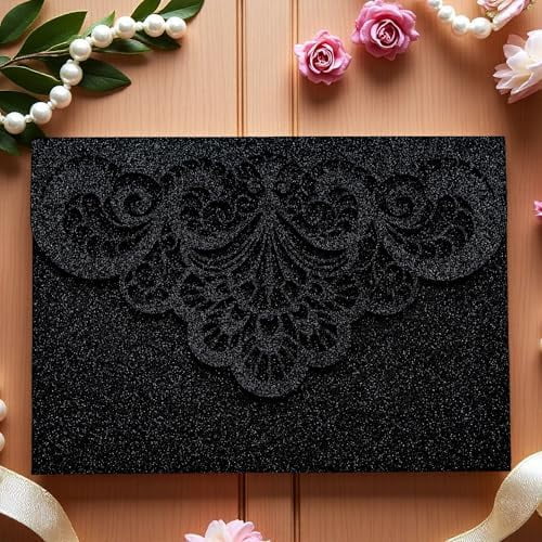 Greeting Card, 20 Pcs Laser Cut Black Glitter Invitation Card for Wedding, Party, Birthday, Graduation, New Year & Other Occasions with Envelope