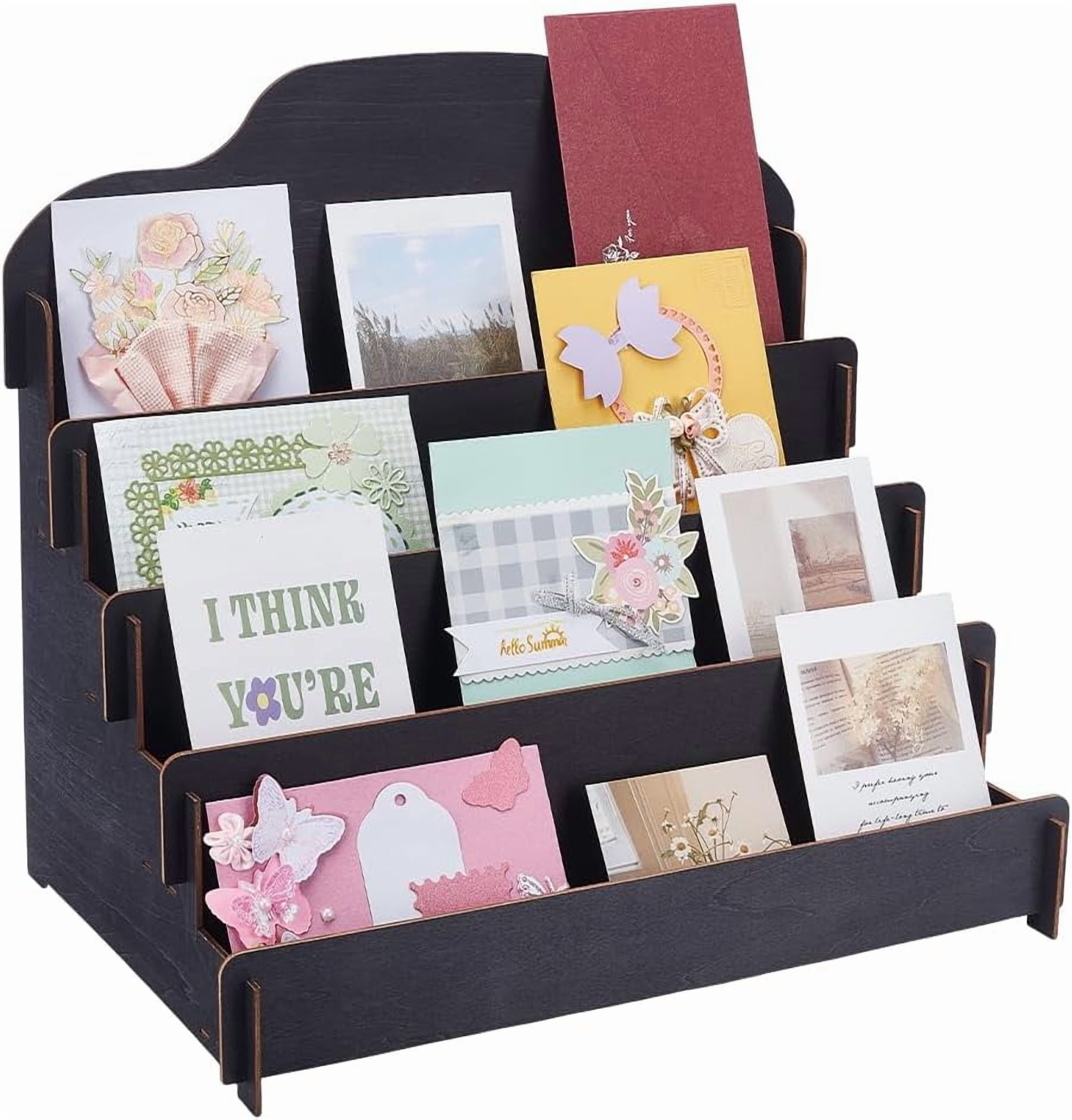 Greeting Card Display Stand 4-Tier Black Wooden Organizer Rack Card ...