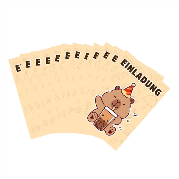 Greeting Card German Birthday Invitation Cards for Kids with Cartoon Animal Themed Fill-In Party Invites Cute Birthday Party and Keepsake Note Cards 12PCS, Yellow, 10 cm