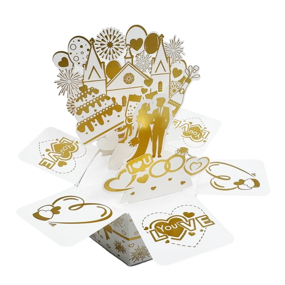 Greeting Card,HAPPY WEDDING Three Bronzing Greeting Card Wedding Blessing Invitation Letter Purpose Tabletop Ornament