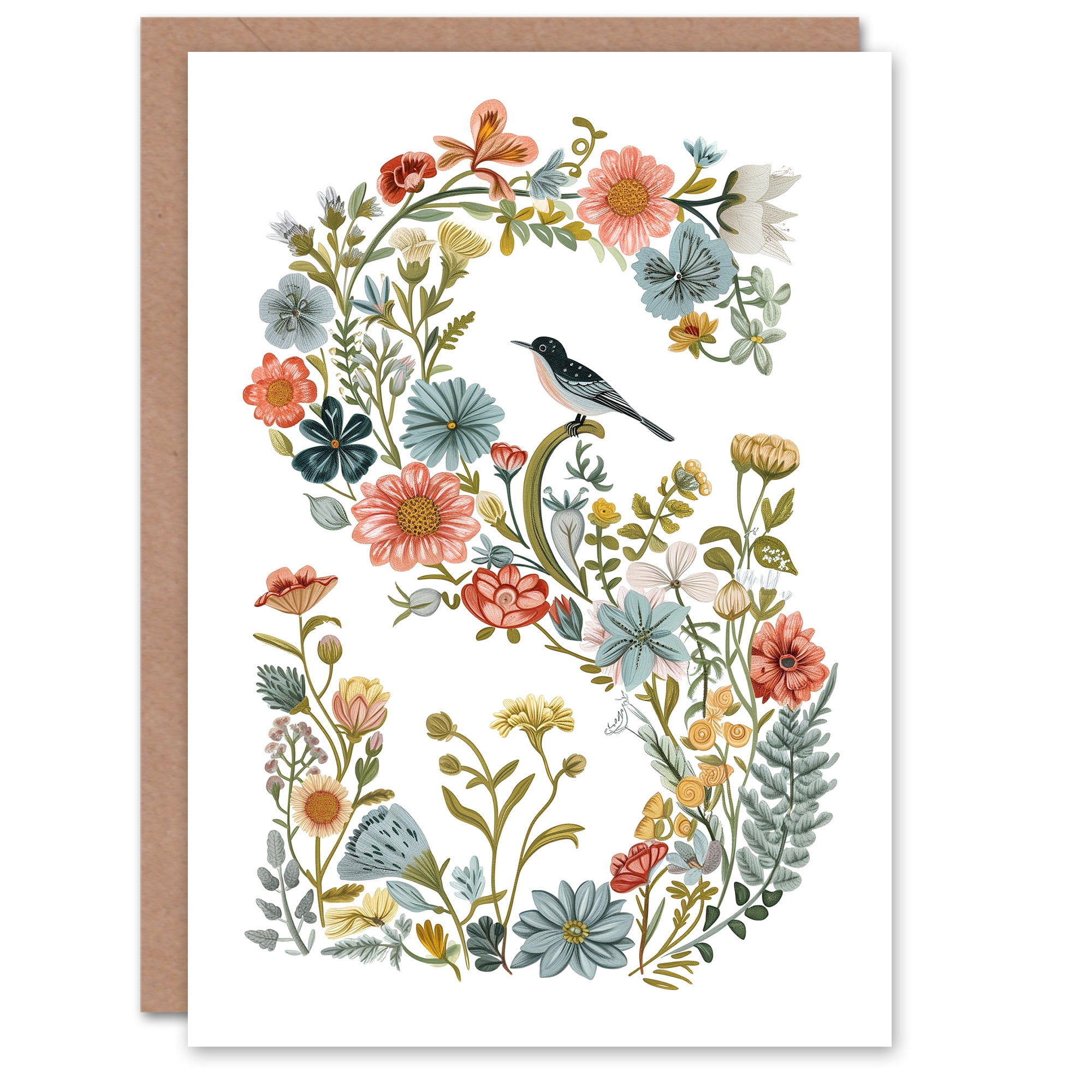 Artery8 Grußkarte Letter I - Watercolour Wildflowers Design, 17,5 X 12,5 Cm