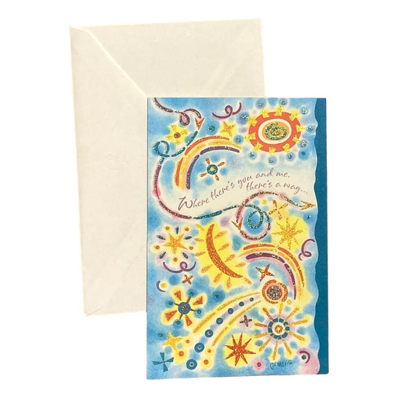 Greeting Card for Loved Ones, Family and Friends - Where there's you and me, there's a way... - Sparkling Glitter, front edge indented; starts, sun, glitter