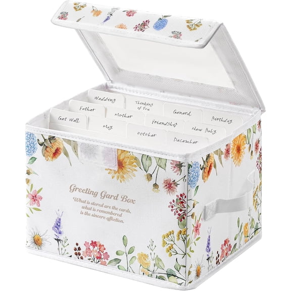 Greeting Card Organizer Box With 13 Removable Dividers, Oxford Cloth Card Organizer With Transparent Lid, Store 140+ Cards for Photos, Stamp, Crafts, Envelopes, Sticker, Scrapbooking