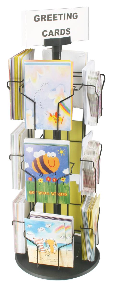Greeting Card Rack with (12) 5 x 7 Pockets for Countertop, 29" Tall 3-Tier Wire Display Stand - Black Wire Construction with Plastic Base and Sign Holder - image 1 of 1
