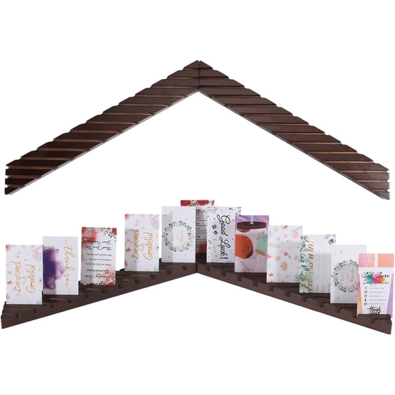 Greeting Card Wood Slotted Display Stands 15x13Inch Coconut Brown Christmas Postcard Display Stand Holds up to 30 Greeting Cards Organizer for Table Shelf Desk Mantel Holiday Brown