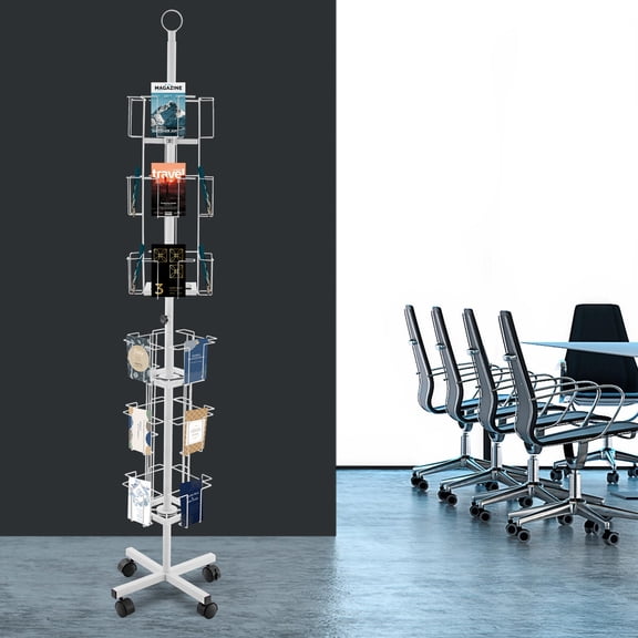 Greeting Cards Display Rack 24 Pocket Rotating Postcard Stand with 4 Wheel Brake For Classrooms, Offices, Libraries, Shopping Malls