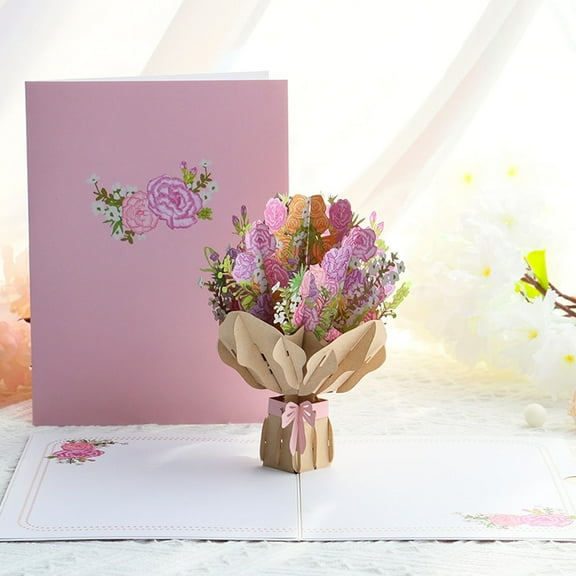 Greeting Cards Promotion Sale! Nomeni 3D Flower Card for Valentines Day Birthday Mothers Day All Occasions Includes Envelope and Note Tag, Home Decor Clearance Sale Pink
