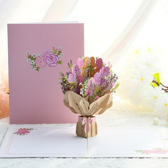 Greeting Cards Promotion Sale! Nomeni 3D Flower Card for Valentines Day Birthday Mothers Day All Occasions Includes Envelope and Note Tag, Home Decor Clearance Sale Pink