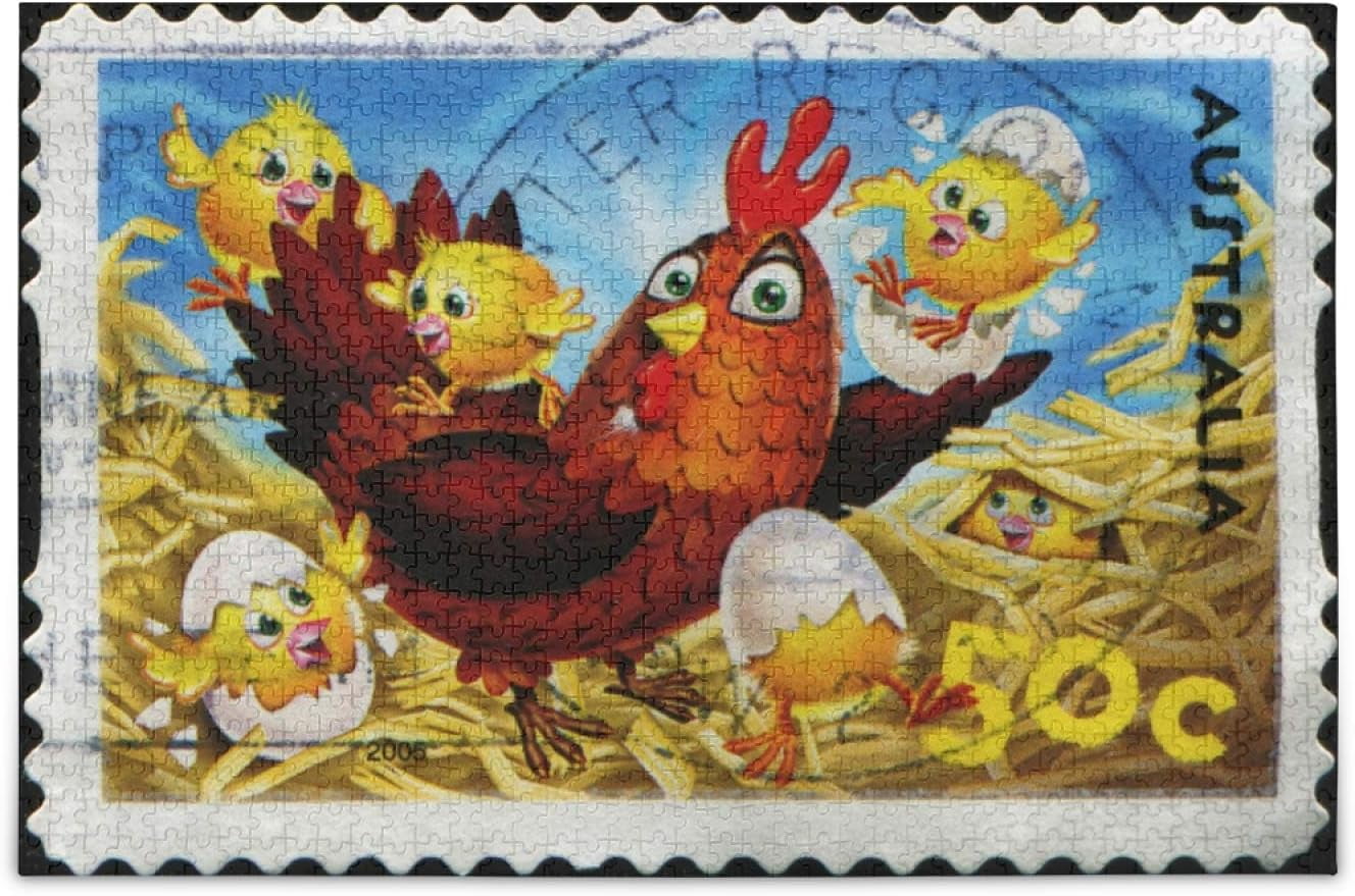 Greeting Easter Stamp Jigsaw Puzzle 300 Pieces Hen Chicken Hatched DIY