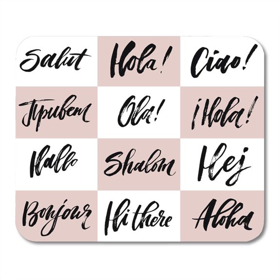 Greeting Expressions in Different Languages English French Italian Brush Pen Lettering and for Ads Mousepad Mouse Pad Mouse Mat 9x10 inch