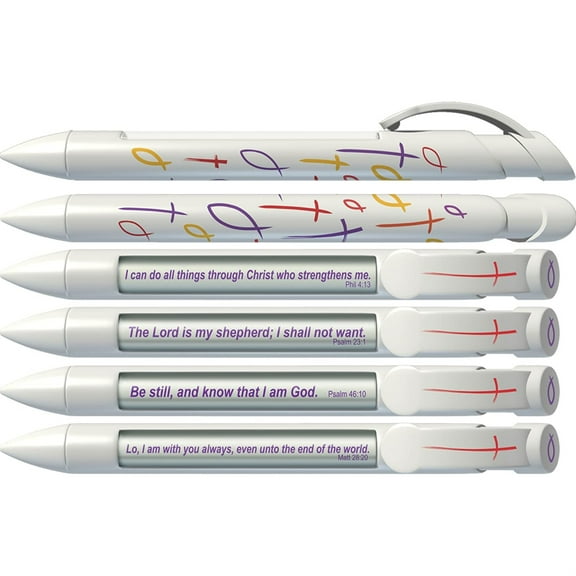 scripture pen by greeting pen- cross & fish rotating message pen - 6 pack (36001)