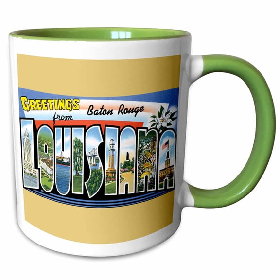 3drose, Greetings from Baton Rouge Louisiana Scenic Postcard, 11oz Two-tone Green Mug