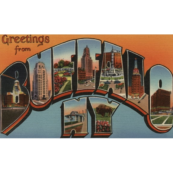 Greetings From Buffalo, New York (24x36 Giclee Gallery Art Print, Vivid Textured Wall Decor)