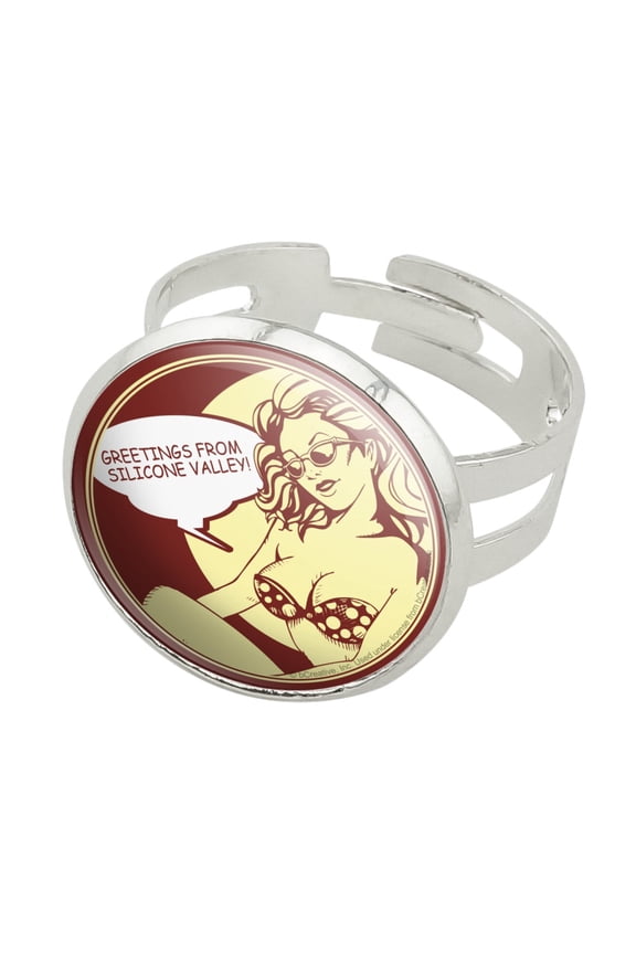 Greetings From Silicone Valley Funny Humor Silver Plated Adjustable Novelty Ring