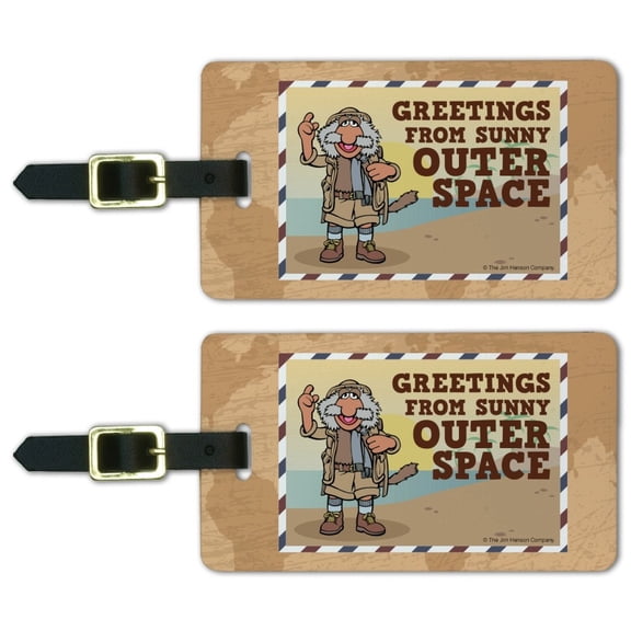 Greetings From Sunny Outer Space Uncle Travelling Matt Fraggle Rock Luggage ID Tags Suitcase Carry-On Cards - Set of 2