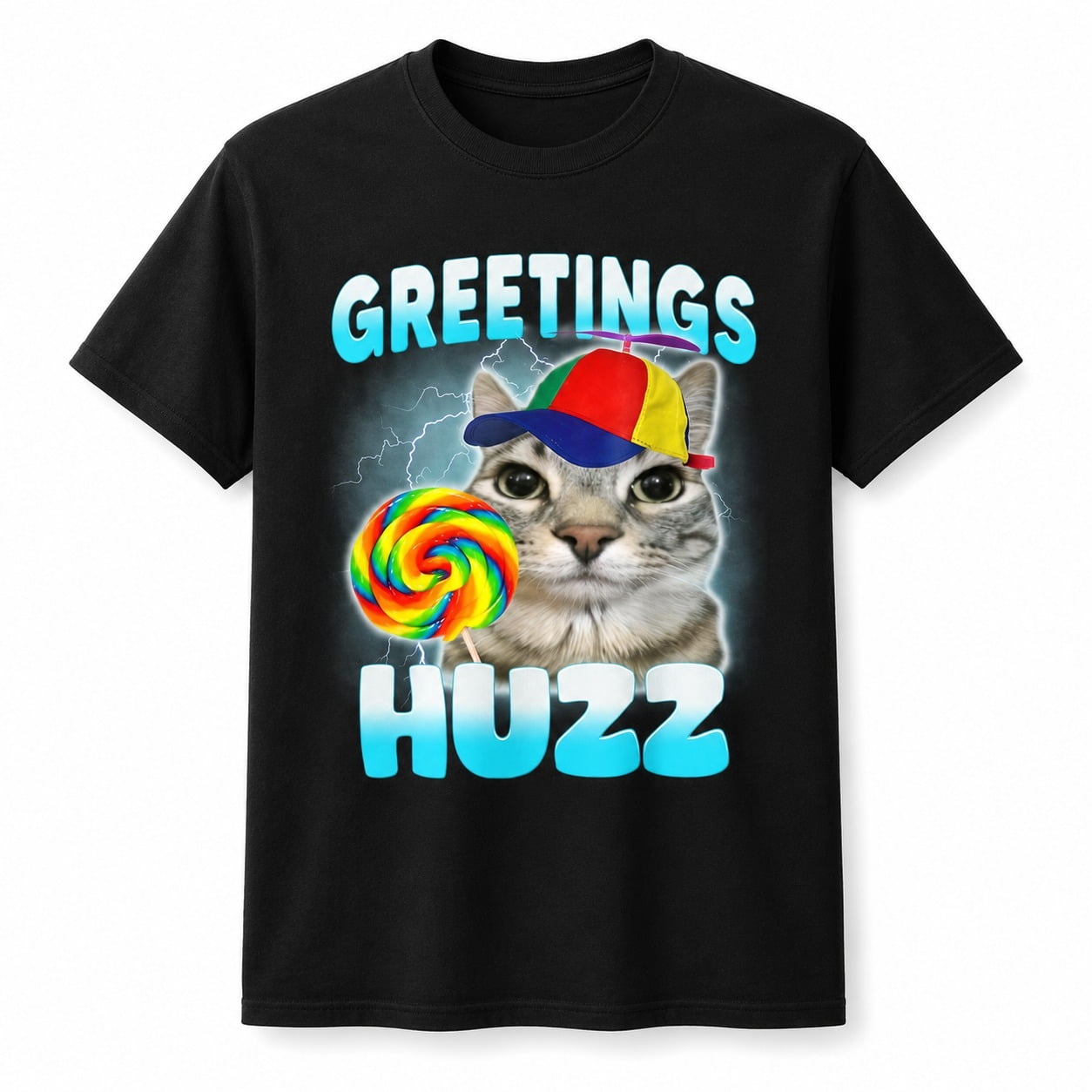 Greetings Huzz Cat Graphic T-Shirt, Funny Meme Tee, Unisex Classic Fit ...