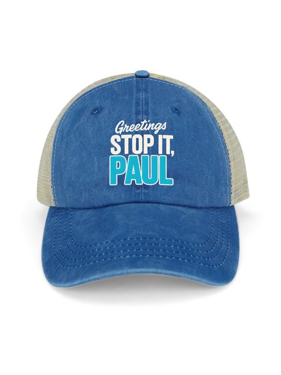 Greetings Stop It Paul Dark Blue Adjustable Trucker Baseball Cap for Men Women, Mesh Snapback Hat