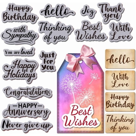 Greetings Words Cling Rubber Stamp Thank You Text EVA Cling Mount Stamps Birthday Anniversary Rubber Stamp Set for Card Making Photo Album Decor Decoration DIY Scrapbooking Mixed Color