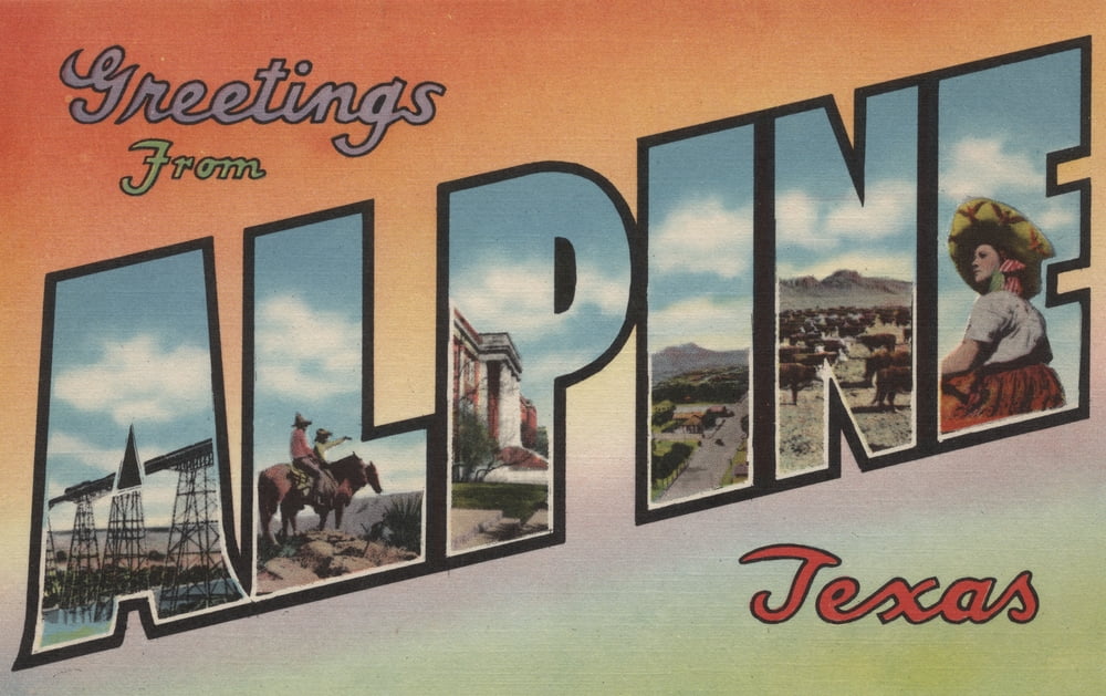 Greetings from Alpine, Texas (16x24 Giclee Gallery Art Print, Vivid ...