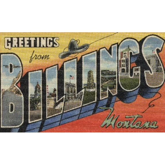 Greetings from Billings, Montana (24x36 Giclee Gallery Art Print, Vivid Textured Wall Decor)