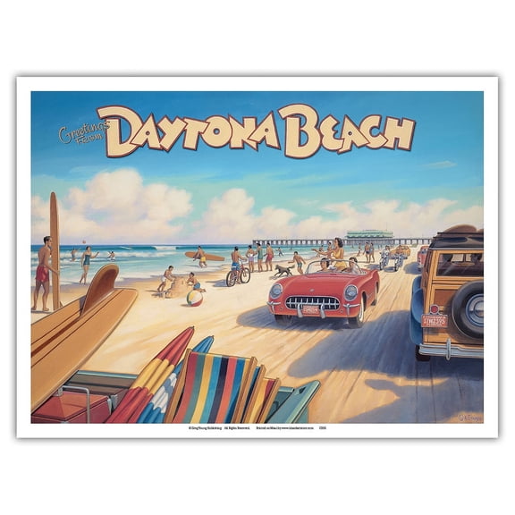 Greetings from Daytona Beach Florida - Spring Break - Vintage Travel Poster by Kerne Erickson - Master Art Print (Unframed) 9in x 12in