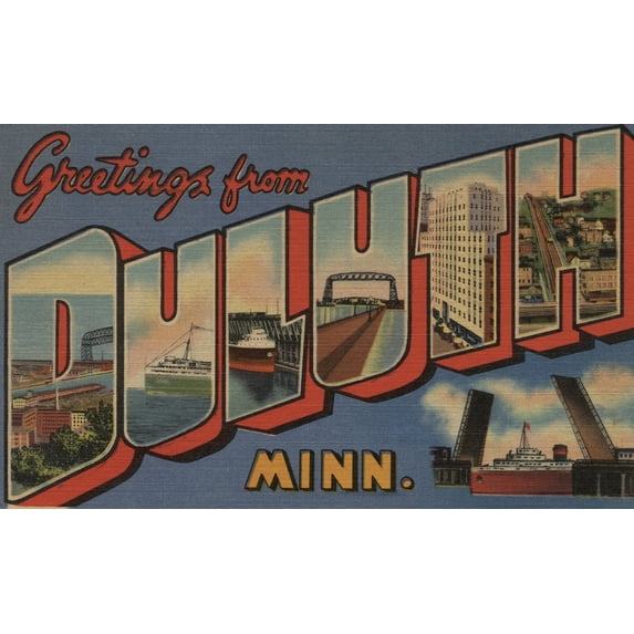 Greetings from Duluth, Minnesota, Vintage Halftone (9x12 Wall Art Print, Home Decor)