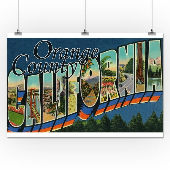 Greetings from Orange County, California - Vintage Halftone (24x36 Giclee Gallery Print, Wall Decor Travel Poster)