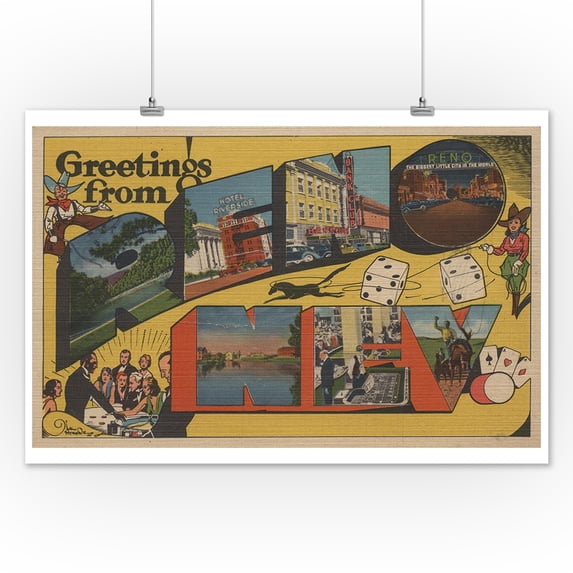 Greetings from Reno, Nevada - Vintage Halftone (12x18 Art Print, Wall Decor Travel Poster)