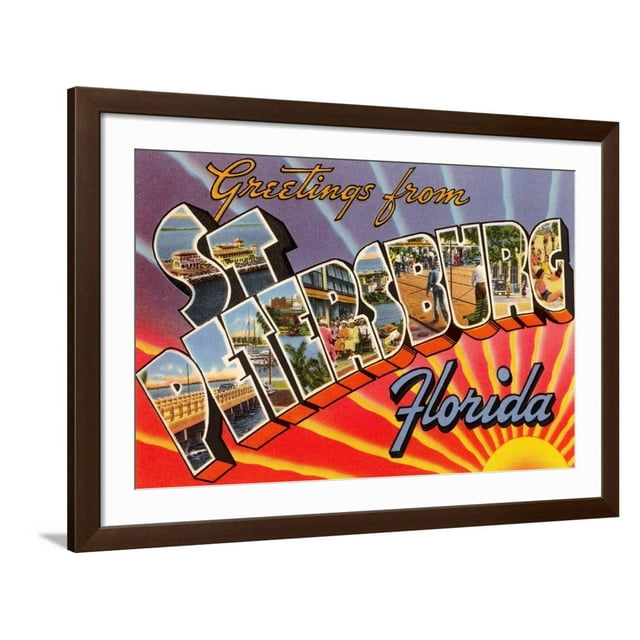 Greetings from St. Petersburg, Florida Art Print, Brown Frame