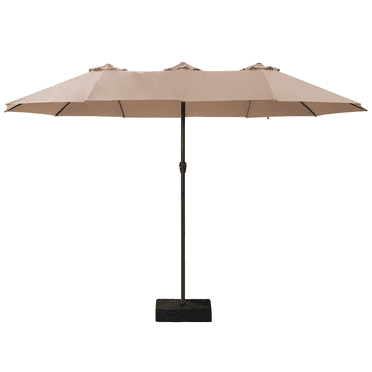 Greforg 15FT Triple Outdoor Patio Umbrella with Base Included & Vented Canopy, Waterproof & UV Protection, Ideal for Garden, Deck, Poolside, and Restaurant Beige