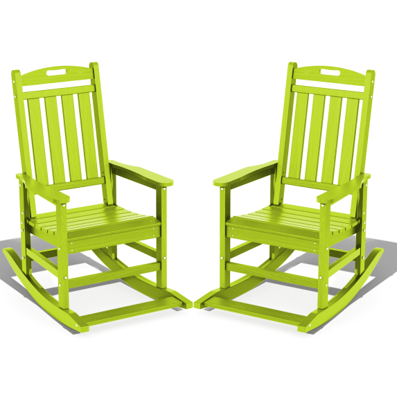 Greforg Outdoor Oversized Patio Rocking Chair Set of 2, HDPE Weather Resistant Porch, Garden Lawn Rocker,Green