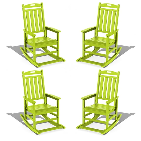 Greforg Outdoor Oversized Patio Rocking Chair Set of 4, HDPE Weather Resistant Porch, Garden Lawn Rocker,Green