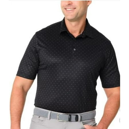 Greg Norman Men's ML75 Performance Luxurious Golf Polo Shirts (Black Pattern, L)
