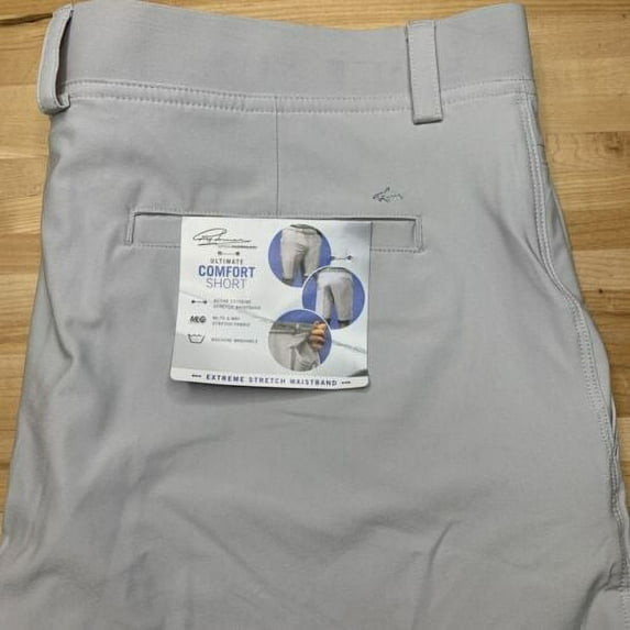 Greg Norman Men's ML75 Ultimate Comfort Stretch Waistband Shorts (Light Grey, 34)
