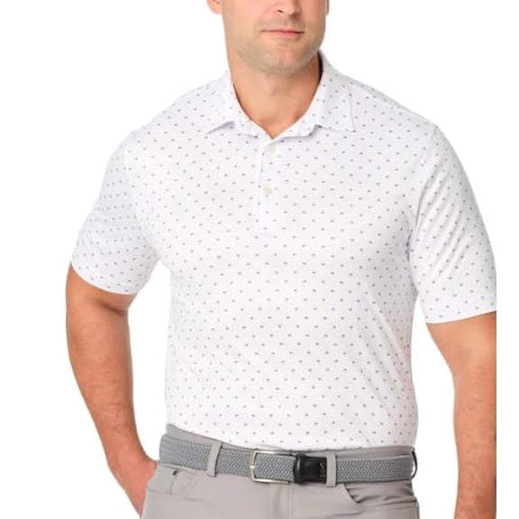 Greg Norman Men's Performance Golf Polo (White Pattern, S)
