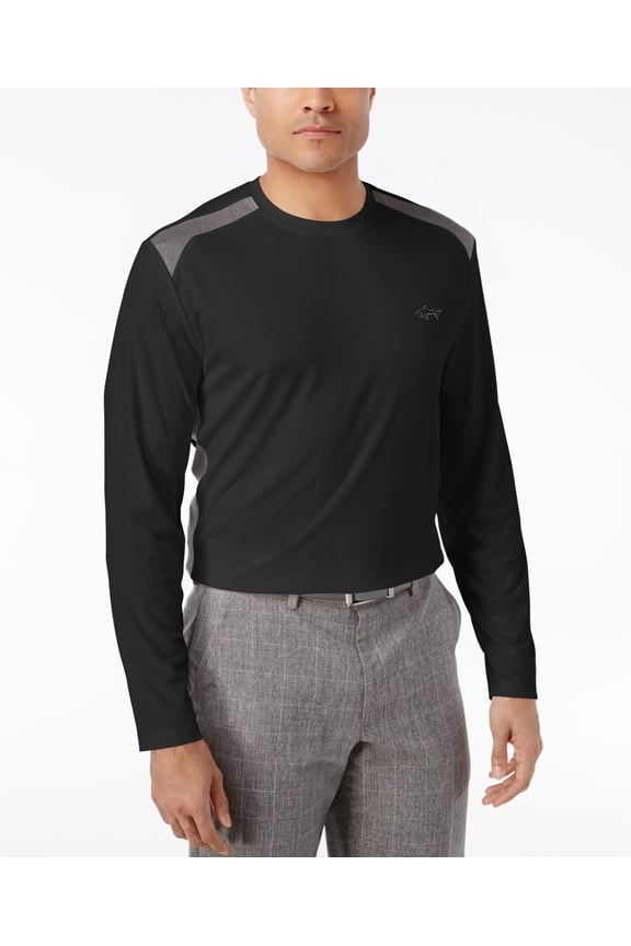 For Tasso Elba Mens Pieced Performance Long Sleeve T-Shirt Deep Black S
