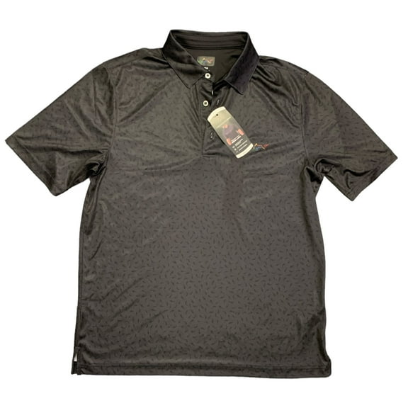 Greg Norman Men's Short Sleeve Moisture Wicking Performance Polo (Black, L)