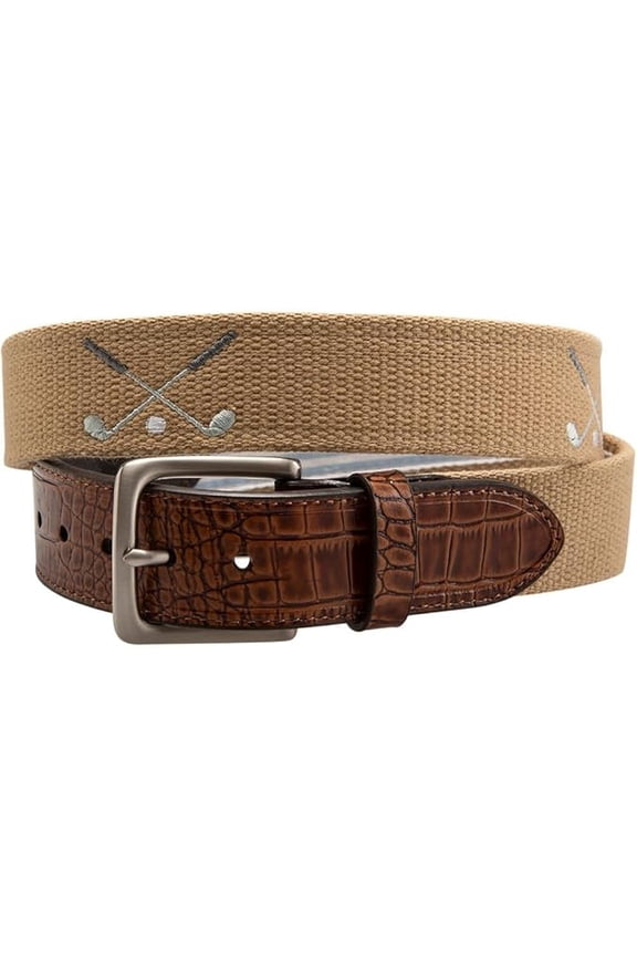 Mens Crossed Clubs Webbed Golf Belt (Khaki, 40)