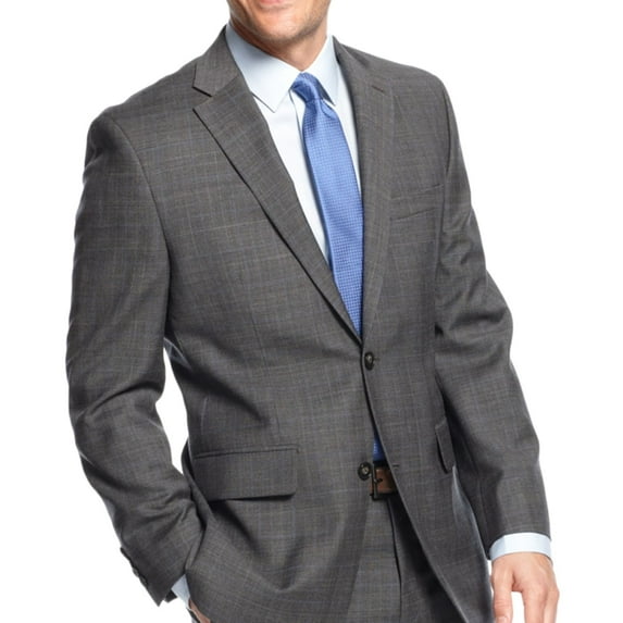 Greg Norman Mens Plaid Two Button Blazer Jacket, Grey, 44 Long