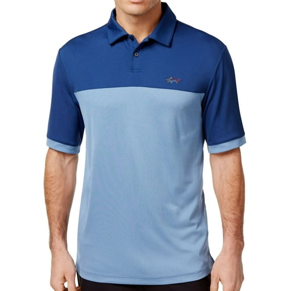 Greg Norman Mens Two Tone Embossed Polo Shirt, Blue, Small