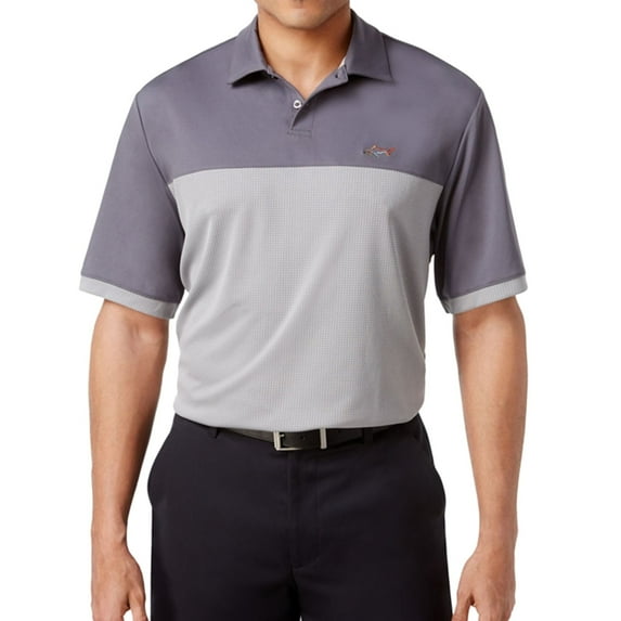 Greg Norman Mens Two Tone Embossed Polo Shirt, Grey, Small