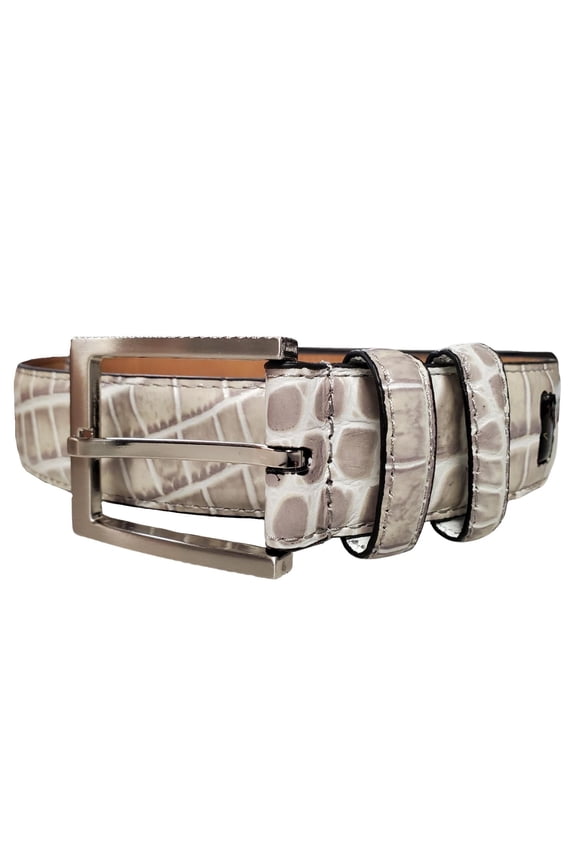 Mens Two Toned Croc Print Belt (Platinum, 32)