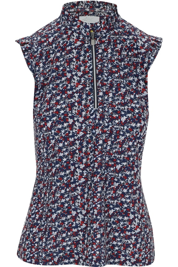 Prestige Sleeveless Zip Navy Camo Floral Shirt Women M