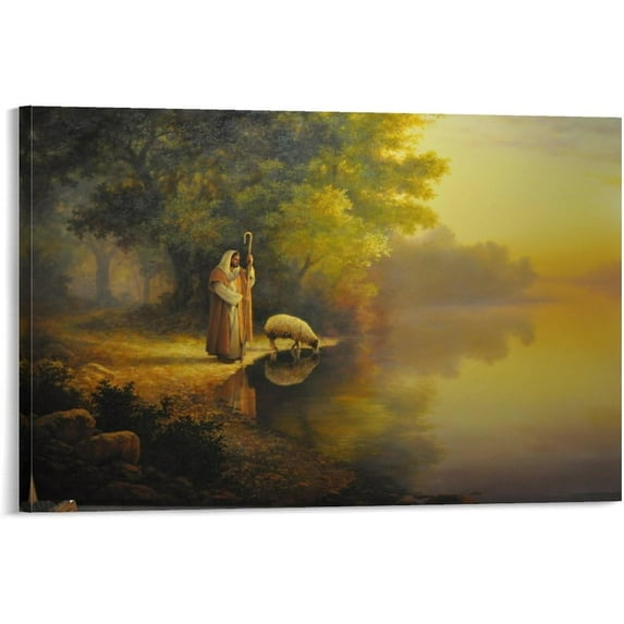 Greg Olsen Painter He Leads Me Beside still Waters Wall Art Poster Print Photo Art Painting Canvas Poster Home Decorative Bedroom Modern Decor Picture Frame 12x18inch(30x45cm)