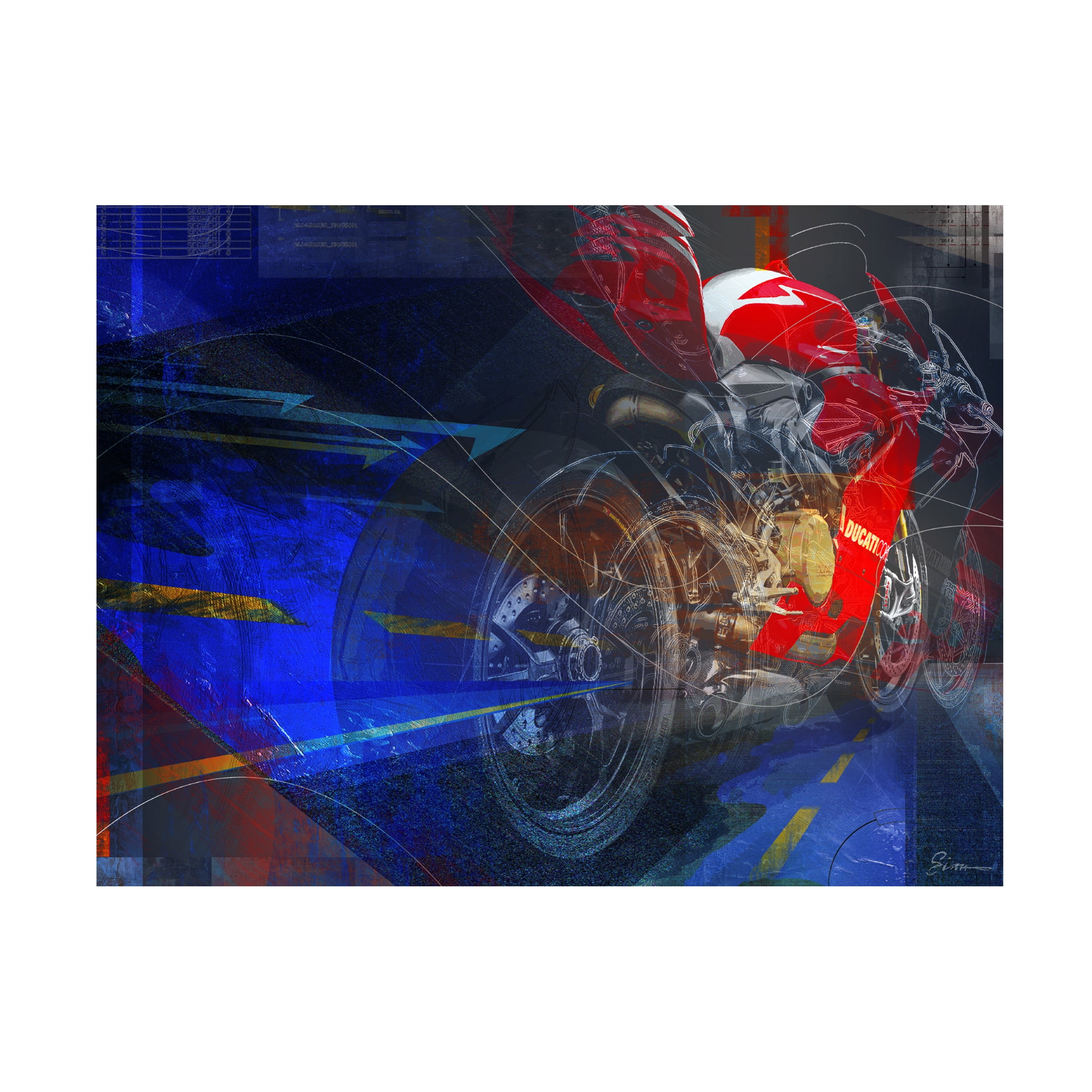 Greg Simanson Red and Blue Ducati Motorcycle Canvas Art