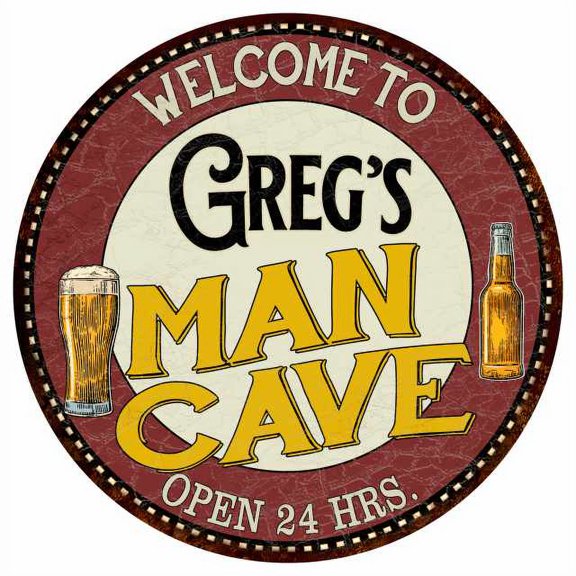 Greg's Man Cave 14" Round Metal Sign Kitchen Bar Wall Decor 100140035063