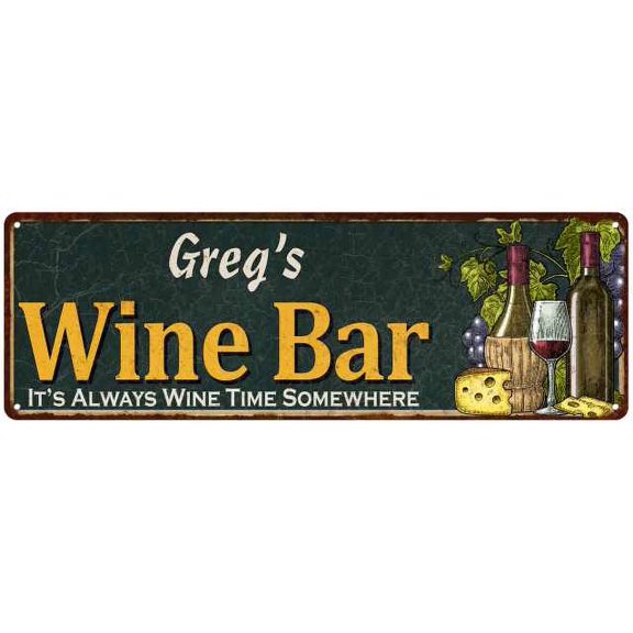 Greg's Wine Bar Green Chic Sign Home Kitchen Decor Gift 8x24 108240001379