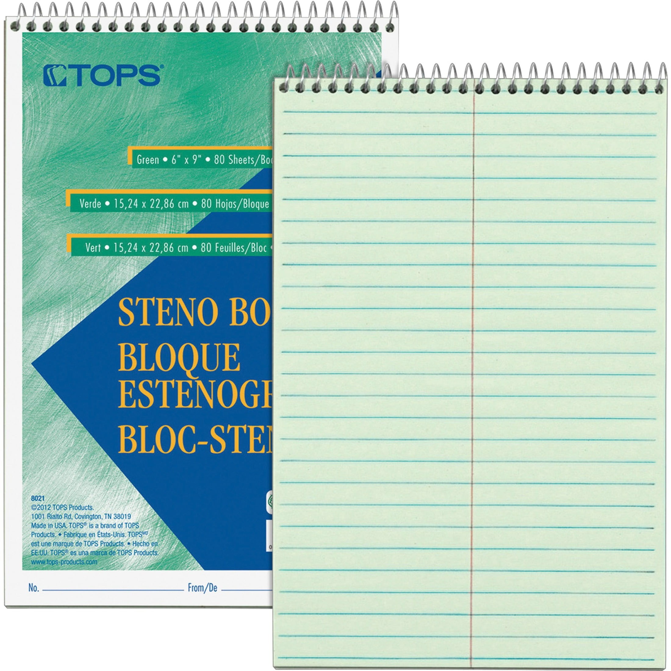 "Gregg Steno Pads, Gregg Rule, 80 Green-Tint 6 X 9 Sheets | Bundle of 5 Each"
