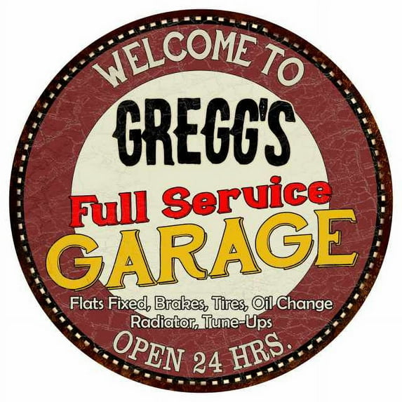 Gregg's Full Service Garage 12" Round Metal Sign Man Cave Décor 200120037172